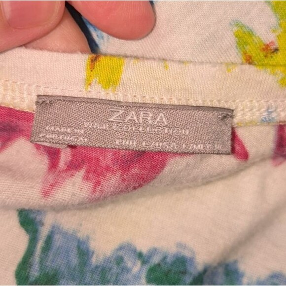 Zara Tshirt L Women's White Paint Splotches Short Sleeve Super Soft Unique - Picture 6 of 6